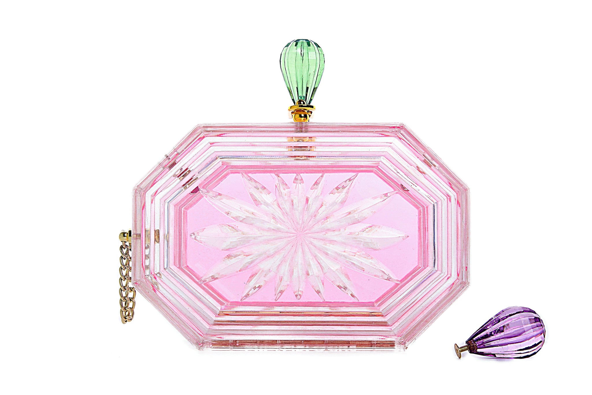 Perfume Bottle Clear Flower Cut Acrylic Box Clutch-Pink