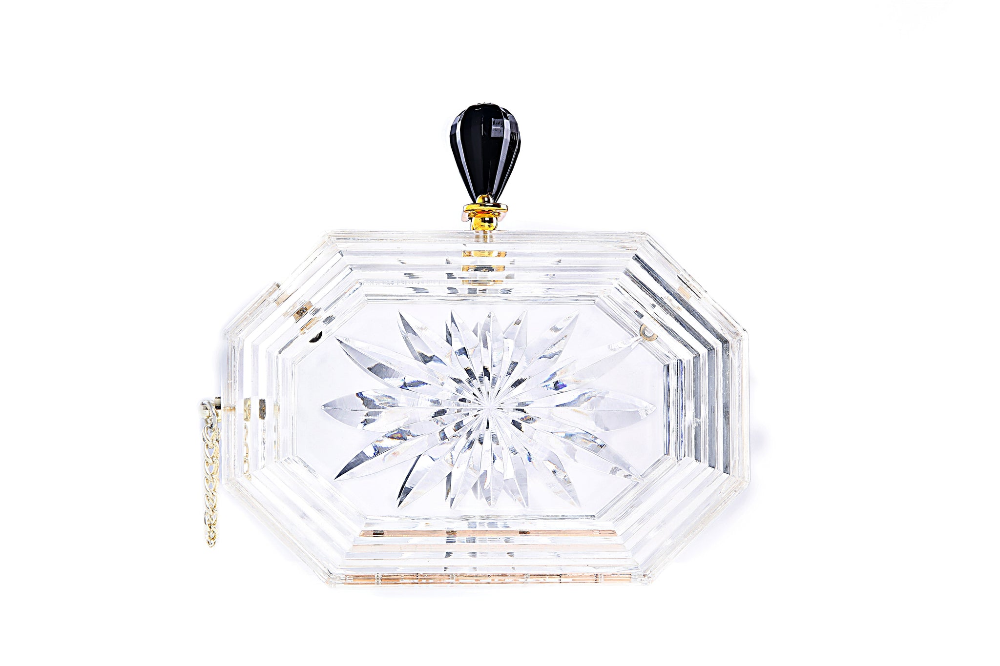 Perfume Bottle Clear Flower Cut Acrylic Box Clutch-Clear