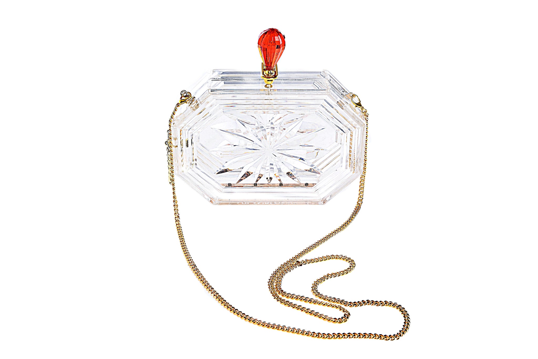 Perfume Bottle Clear Flower Cut Acrylic Box Clutch-Clear