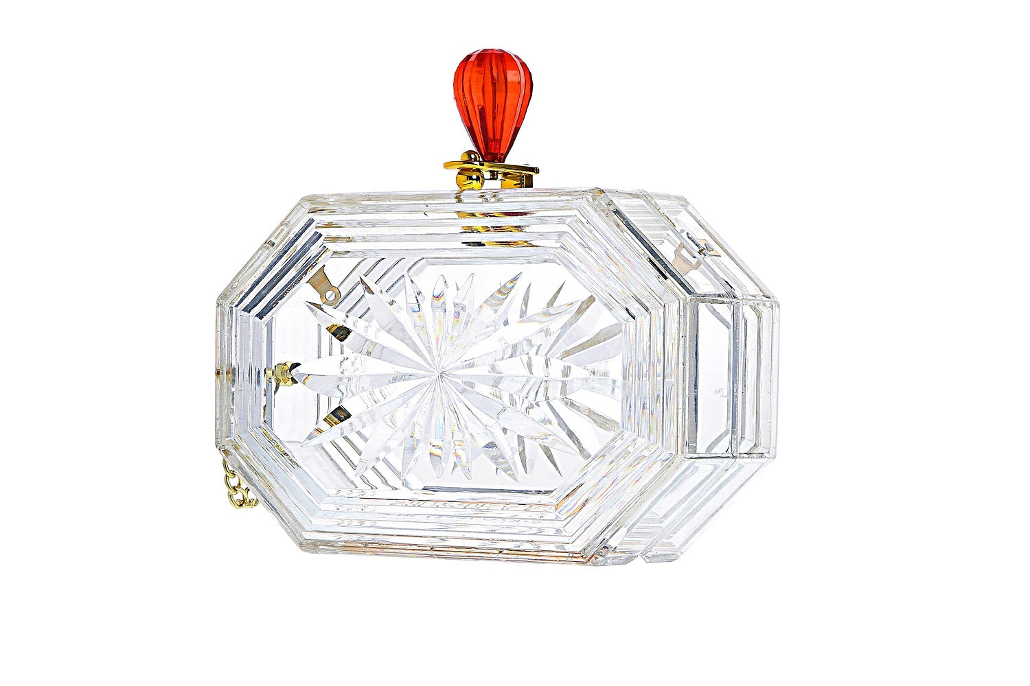 Perfume Bottle Clear Flower Cut Acrylic Box Clutch-Clear