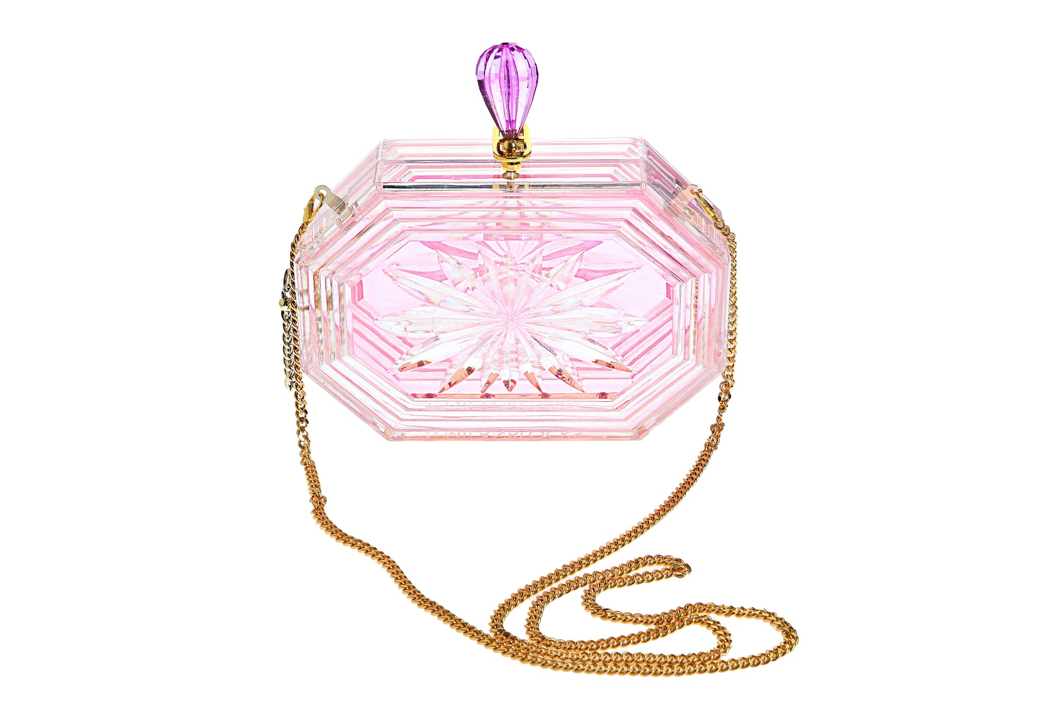 Perfume Bottle Clear Flower Cut Acrylic Box Clutch-Pink